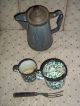 Vintage Primitive Green Enamelware Gathering Coffee Pot Cups Antique Fork Primitives photo 1