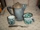 Vintage Primitive Green Enamelware Gathering Coffee Pot Cups Antique Fork Primitives photo 2