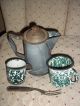 Vintage Primitive Green Enamelware Gathering Coffee Pot Cups Antique Fork Primitives photo 3