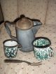 Vintage Primitive Green Enamelware Gathering Coffee Pot Cups Antique Fork Primitives photo 4