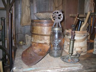 Olde Primitive Early Ball Jar Butter Churn - Wood Handle W/dry Attic Patina photo
