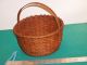 Rare Vintage Americana 19th Cent Finely Natural Patina Split Oak Handled Basket Primitives photo 1