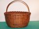 Rare Vintage Americana 19th Cent Finely Natural Patina Split Oak Handled Basket Primitives photo 2