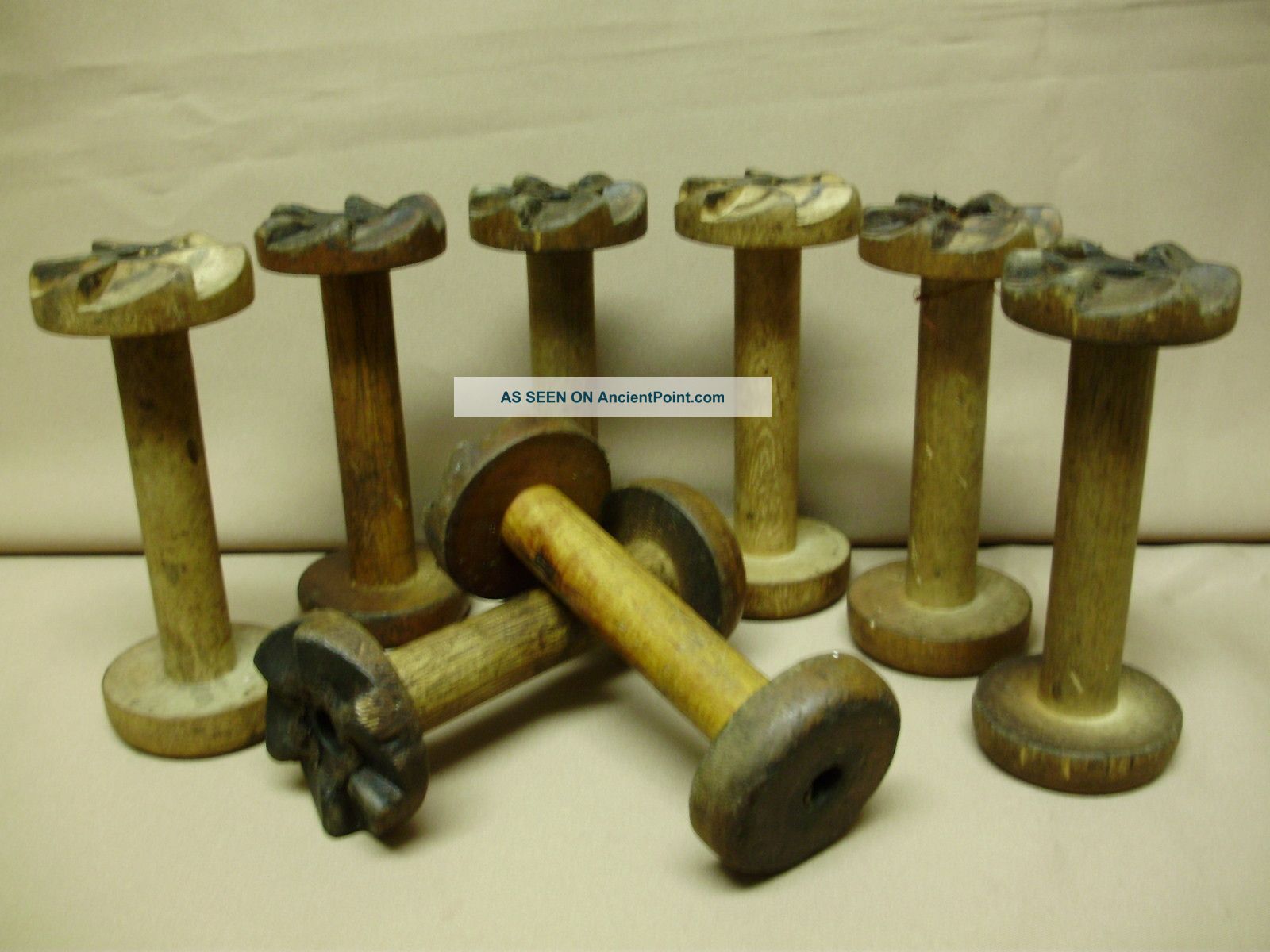 8 Wood Spools With Gear,  Ratchet Ends Primitives photo
