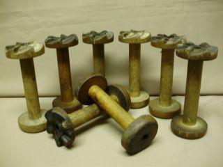 8 Wood Spools With Gear,  Ratchet Ends photo