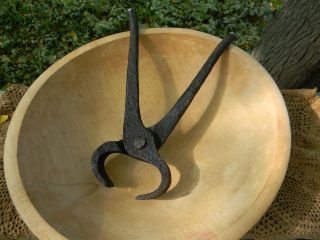 Primitive Old Early Farmhouse Hand Forged Iron Pliers Tool Blacksmith Shop Tool photo