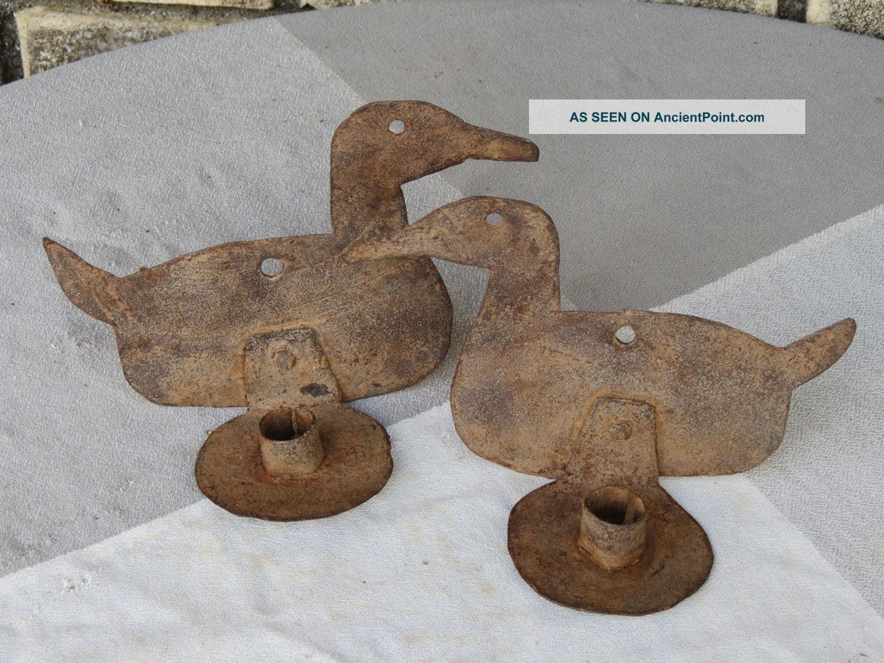2 Primitive Aafa Blacksmith Art Metal Duck Candle Holder Hand Forged Antique Primitives photo