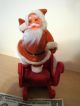 Vintage Red Flocked Santa Claus Dancing On One Foot In Sleigh 1950s Or 60s Primitives photo 1