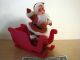 Vintage Red Flocked Santa Claus Dancing On One Foot In Sleigh 1950s Or 60s Primitives photo 4