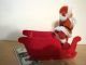 Vintage Red Flocked Santa Claus Dancing On One Foot In Sleigh 1950s Or 60s Primitives photo 5