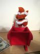 Vintage Red Flocked Santa Claus Dancing On One Foot In Sleigh 1950s Or 60s Primitives photo 6