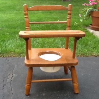Vintage Wooden Potty Chair: Oak Hill - Fitchburg,  Mass: Made In Usa photo