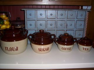 Vintage Maple Leaf Monmouth Stoneware Bean Pot Style Canister Set - 4 Pc.  - photo