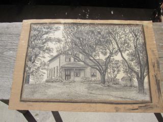 Old Drawing Of Victorian Era Farmhouse photo