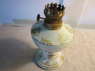 Old Small Oil Lamp/glass Base With Amber Color Chimney. photo