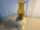 Old Small Oil Lamp/glass Base With Amber Color Chimney. Primitives photo 2
