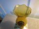 Old Small Oil Lamp/glass Base With Amber Color Chimney. Primitives photo 3