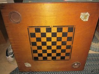 Wood Vintage Card Table With Gameboard Top.  Unusual,  Take A Look. photo