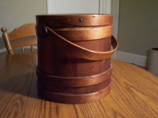 Wooden Bucket Firkin Covered Lid Banded Sugar Pantry Primitive photo
