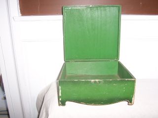 Old Green Dresser Box,  Flowers/curved Detail On Sides. photo