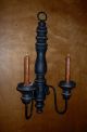 Primitive Colonial Iron&wood~double Armed Candle Sconces~2 Primitive Candles~vtg Primitives photo 1