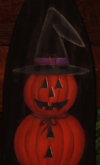 ~ Primitive ~ Hp Folk Art Pumpkin Man ~ Halloween ~ Stretcher photo