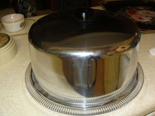 Vintage Chrome Covered And Glass Cake Plate Carrier photo
