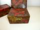 3 Antique Red Poppy Flemish Art Pyrography Carved Boxes 1909 Primitives photo 2