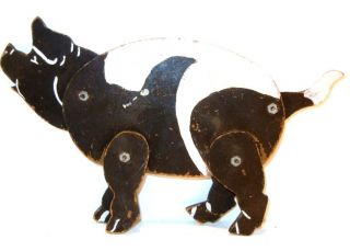 Vintage Hand Painted Articulated Black And White Pig (1930s) photo