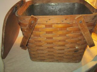 Tin Lined Picnic Basket/different Shape/swing Handle. photo