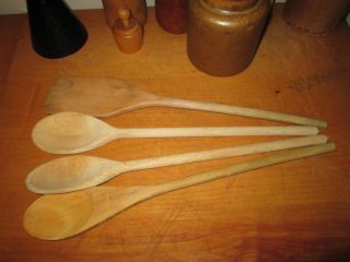 Primitive Farmhouse Kitchen Wood Spoons And Spatula X - Tra Long Great For Crocks photo