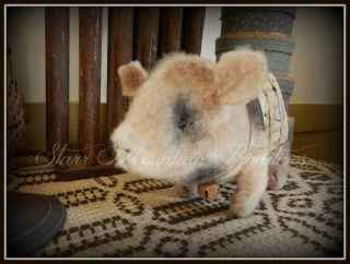 Primitive Country Grungy Dirty Ole ' Pig Piggy Doll W/ Pantry Label Cupboard Tuck photo