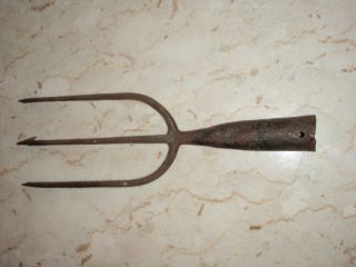 Antique Old Hand Forged Metal Iron Primitive Pronged Nautical Fish Spear Tool Nr photo