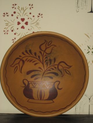 Primitive Country Folk Art Mustard Bowl 