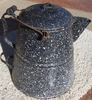 Antique Chuck Wagon Coffee Pot W/ Handle And Lid photo
