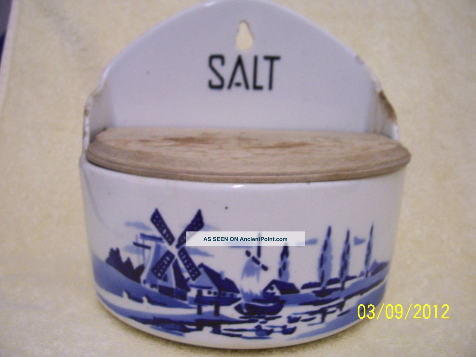 Antique Dutch Scene Salt Box With Wooden Lid Primitives photo