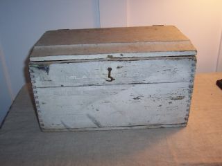 Dovetailed Old Box With Lid/old Paint/has Lettering On It. photo