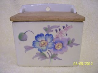 Antique Flower Scene Salt Box With Wooden Lid photo