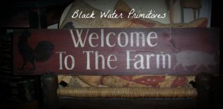 Welcome To The Farm Primitive Sign Wooden Rooster & Pig photo