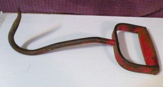 Vtg Red Wooden Handled Iron Hay Hook photo