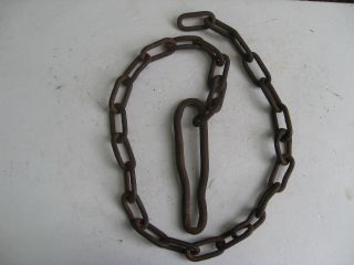 Primitive Antique Link Chain With Blacksmith Made Grab Loop Farm Home Barn Find photo