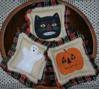 Primitive Halloween Tucks Ornie Bowl Fillers Ghost Cat Jack - O - Lantern Seasonal photo