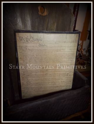 Primitive Early America Colonial Constitution Canvas Picture Cupboard Tuck photo