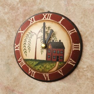 Primitive Wooden Small Saltbox And Willow Clock photo