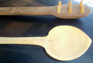 Antique Hand Carved Wooden Spoon And Another Unknown Wooden Dowel Pownder? photo