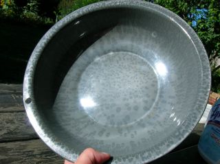Vintage Graniteware 11 Inch Bowl Primitive Kitchen Country Grey Gray Splatter photo