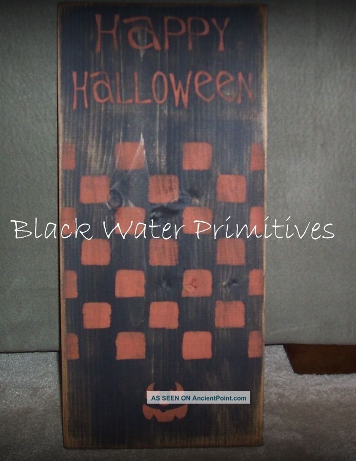 Black Happy Halloween Checkerboard Halloween Fall Game Board Aged & Grubby Primitives photo