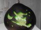 Handcrafted With Green Light Carved Gourd Witch On Broomstick Moon,  Stars,  Stain Primitives photo 2
