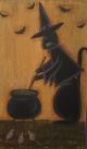 ~ Primitive ~ Hp Folk Art Black Cat Witch ~ Cauldron ~ Mice ~ Door Panel Primitives photo 1