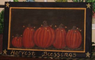 ~ Primitive ~ Hp Folk Art Pumpkins ~ Harvest Blessings ~ Door Panel photo